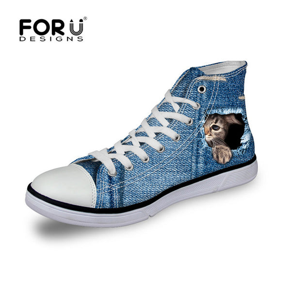 FORUDESIGNS Fashion Mens Casual Shoes 3D Animals Wolf High Top Shoes,Pet Dog Husky Printed Flats Man Canvas Shoes Male Footwear