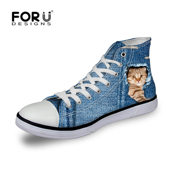 FORUDESIGNS Fashion Mens Casual Shoes 3D Animals Wolf High Top Shoes,Pet Dog Husky Printed Flats Man Canvas Shoes Male Footwear