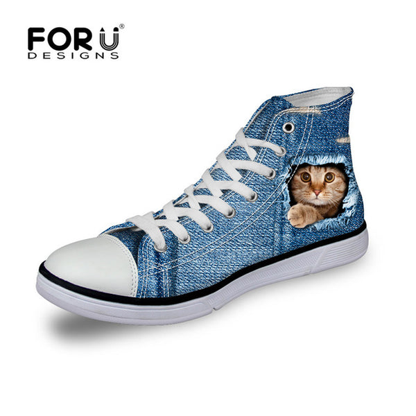 FORUDESIGNS Fashion Mens Casual Shoes 3D Animals Wolf High Top Shoes,Pet Dog Husky Printed Flats Man Canvas Shoes Male Footwear