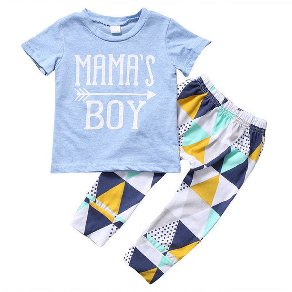 Newborn Infant Baby Boys Clothes Set Mama's Boy T-shirt Tops Short Sleeve Pants Leggings 2pcs Outfits Clothing Baby Boy