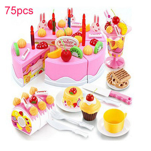 75Pcs Kitchen Toys Pretend Play Cutting Birthday Cake Food Toy Kitchen For Children  Cocina De Juguete Plastic Play Food Tea Set