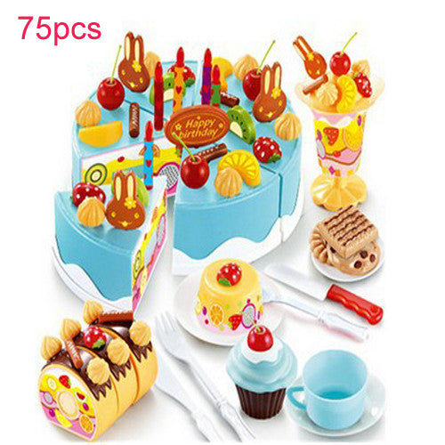 75Pcs Kitchen Toys Pretend Play Cutting Birthday Cake Food Toy Kitchen For Children  Cocina De Juguete Plastic Play Food Tea Set