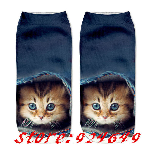 SLMVIAN New 3D Printing Women Socks Brand Sock Fashion Unisex Socks Cat Pattern Meias Feminina Funny Low Ankle HOT