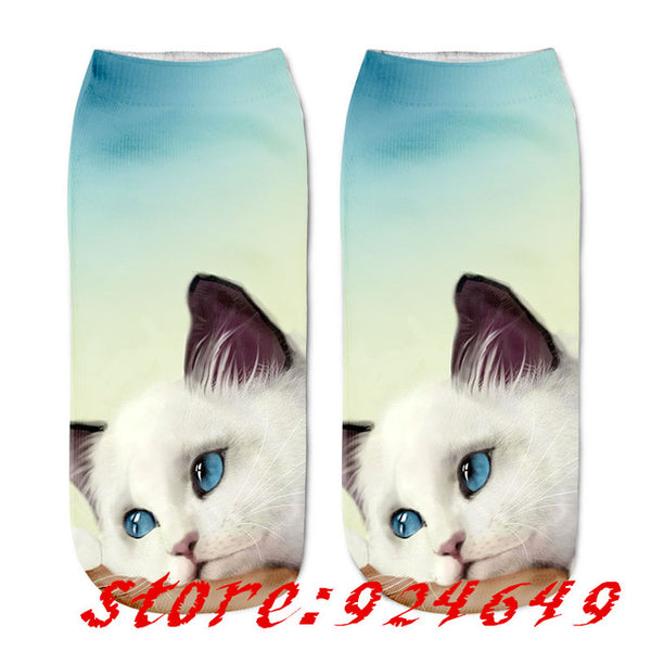 SLMVIAN New 3D Printing Women Socks Brand Sock Fashion Unisex Socks Cat Pattern Meias Feminina Funny Low Ankle HOT