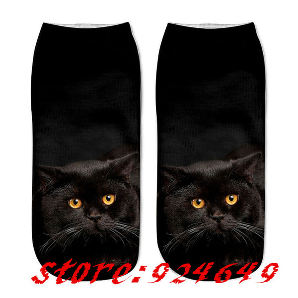 SLMVIAN New 3D Printing Women Socks Brand Sock Fashion Unisex Socks Cat Pattern Meias Feminina Funny Low Ankle HOT