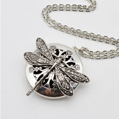 1pcs Aromatherapy Jewelry Essential Oil Diffuser Lockets For Mama's Christmas Gift Vintage Dragonfly Locket Necklace