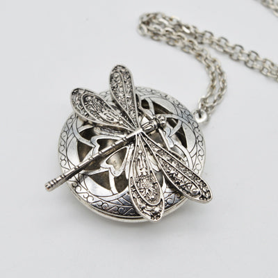 1pcs Aromatherapy Jewelry Essential Oil Diffuser Lockets For Mama's Christmas Gift Vintage Dragonfly Locket Necklace