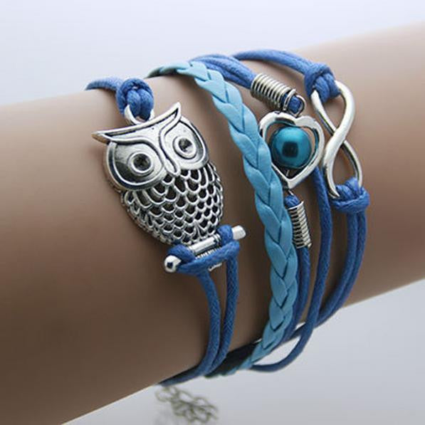 Bracelet Men Anchor leather Infinity bracelets for women Wings Owl Bohemian Jewelry wrap snaps bracelet