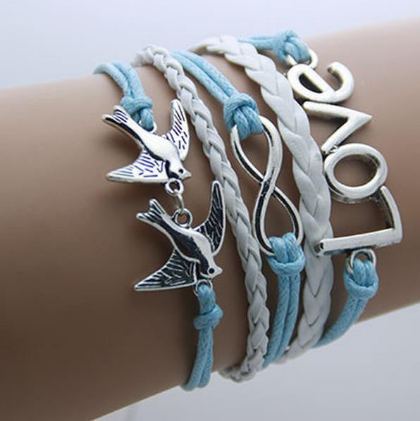 Bracelet Men Anchor leather Infinity bracelets for women Wings Owl Bohemian Jewelry wrap snaps bracelet