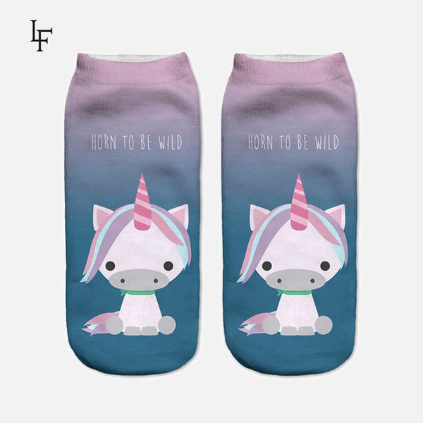 2017 Harajuku 3D Print Unicorn Socks Women Kawaii Ankle Licorne Chaussette Femme Calcetines Mujer Cute  Emoji Art Socks ws66