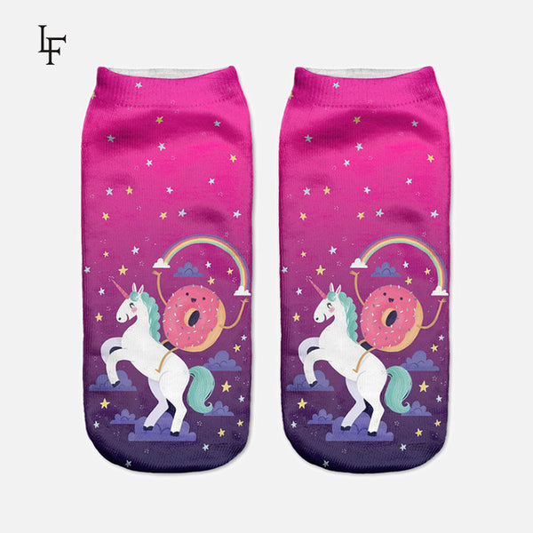 2017 Harajuku 3D Print Unicorn Socks Women Kawaii Ankle Licorne Chaussette Femme Calcetines Mujer Cute  Emoji Art Socks ws66