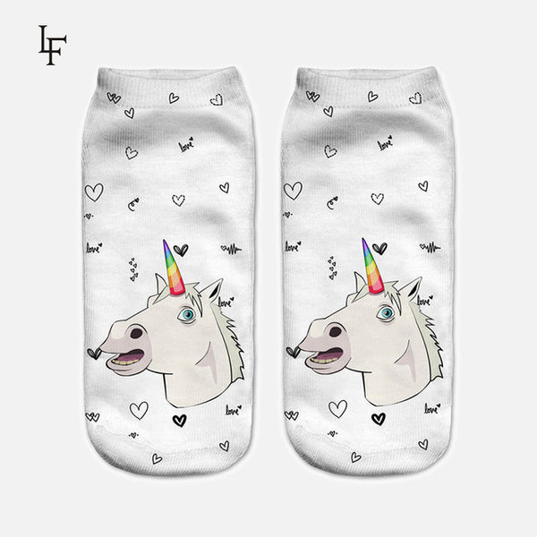 2017 Harajuku 3D Print Unicorn Socks Women Kawaii Ankle Licorne Chaussette Femme Calcetines Mujer Cute  Emoji Art Socks ws66