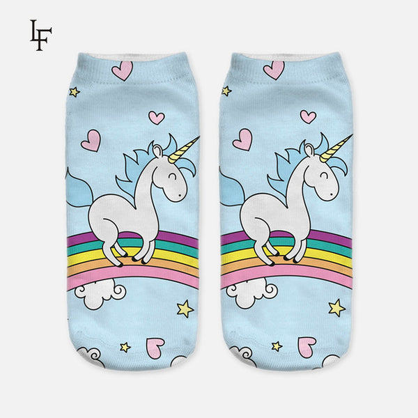 2017 Harajuku 3D Print Unicorn Socks Women Kawaii Ankle Licorne Chaussette Femme Calcetines Mujer Cute  Emoji Art Socks ws66