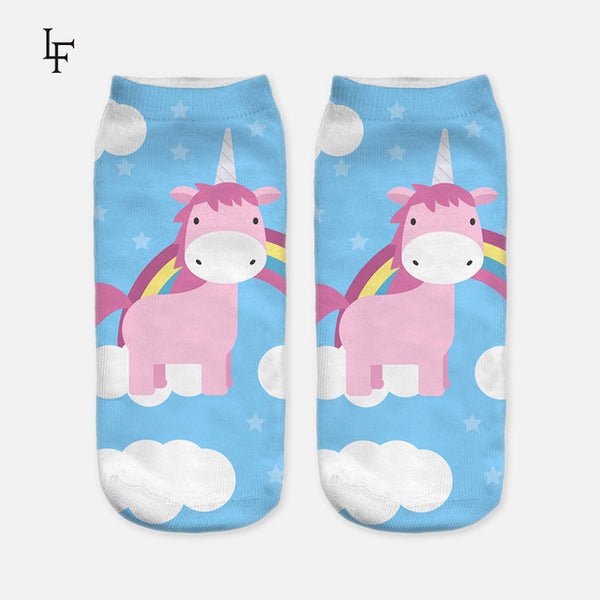 2017 Harajuku 3D Print Unicorn Socks Women Kawaii Ankle Licorne Chaussette Femme Calcetines Mujer Cute  Emoji Art Socks ws66