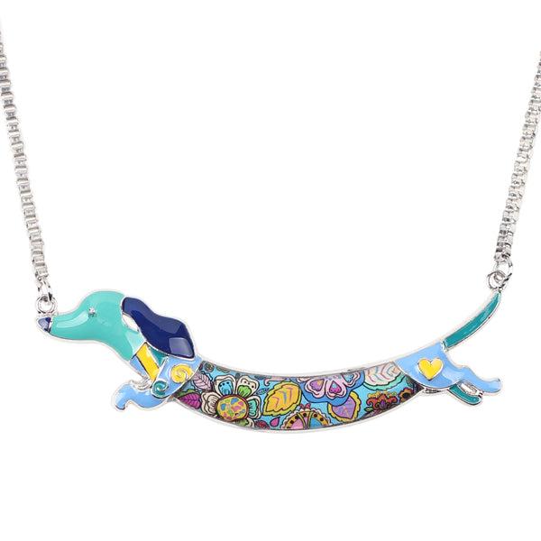 Bonsny Statement Metal Alloy Enamel Animal Pets Dachshund Dog Choker Necklace Chain Collar Pendant Fashion New Jewelry For Women