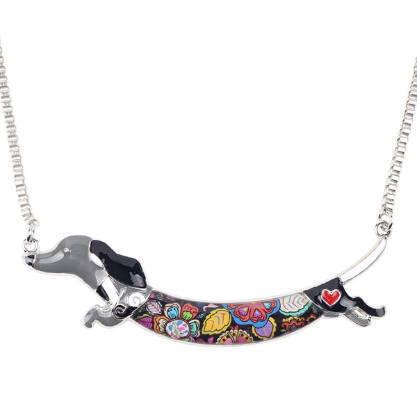 Bonsny Statement Metal Alloy Enamel Animal Pets Dachshund Dog Choker Necklace Chain Collar Pendant Fashion New Jewelry For Women