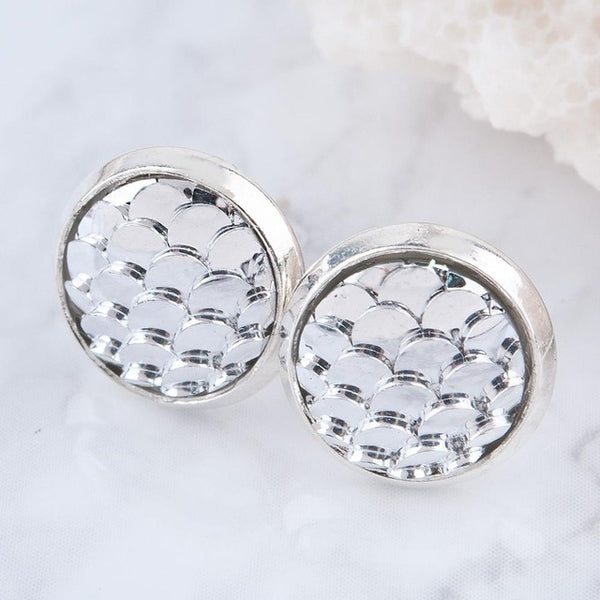 DoreenBeads Handmade Druzy /Drusy Resin Beads Round Earrings Mermaid Fish Scale Pattern Fashion Trendy Woman 15x12mm 1Pair