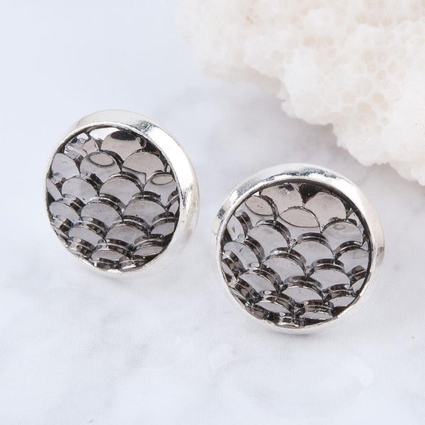 DoreenBeads Handmade Druzy /Drusy Resin Beads Round Earrings Mermaid Fish Scale Pattern Fashion Trendy Woman 15x12mm 1Pair