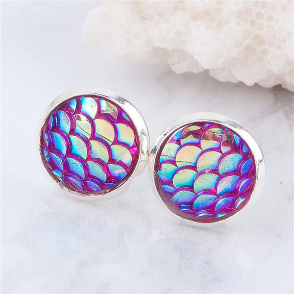 DoreenBeads Handmade Druzy /Drusy Resin Beads Round Earrings Mermaid Fish Scale Pattern Fashion Trendy Woman 15x12mm 1Pair