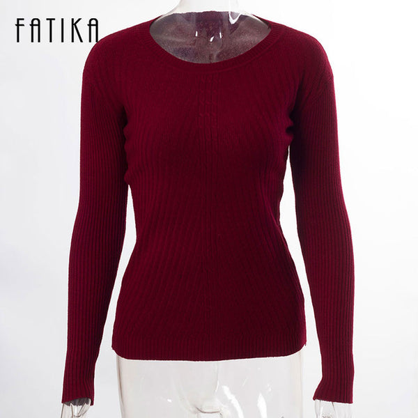 FATIKA Womens Autumn Winter Cashmere Blended Sweater O-Neck Pullovers Long Sleeve Jumpers Women's Knitted Sweaters