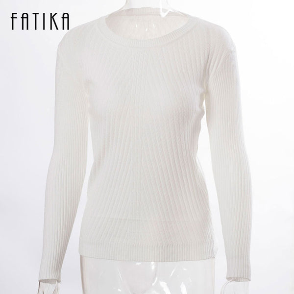 FATIKA Womens Autumn Winter Cashmere Blended Sweater O-Neck Pullovers Long Sleeve Jumpers Women's Knitted Sweaters