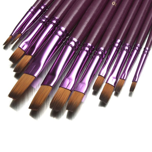12pcs/lot Different Size Artist Fine Nylon Hair Paint Brush Set For Watercolor Acrylic Oil Painting Brushes Drawing Art Supplie