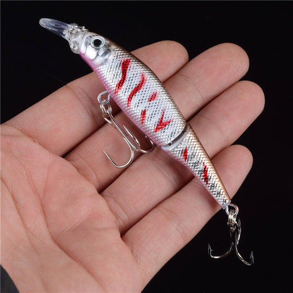 New 1pcs 2 Sections Fishing Minnow Lure Artificial Bait Treble Hooks Crankbait Fishing Tackle