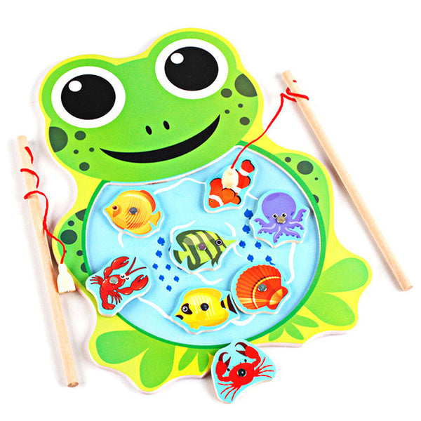 Baby Toys Kids Magnetic Fishing Game Board Cartoon Frog Cat Wooden Jigsaw Puzzle Educational Toys for Children