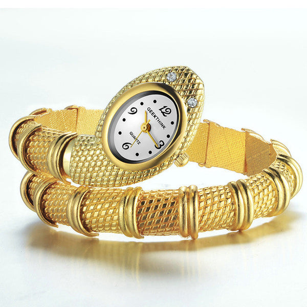 GEEKTHINK Unique Fashion Quartz Watch women Ladies Snake Shaped Bracelet Watch Bangle Diamond Ornaments Luxury Silver Gold