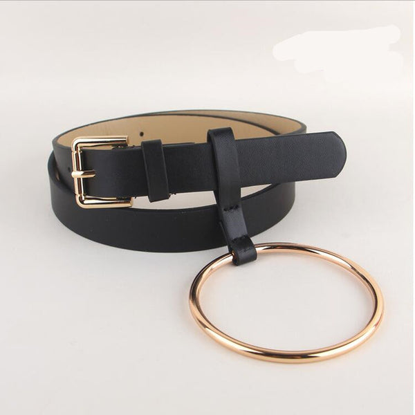 HOT Newest Design Women waist belt Lovely women's big ring decorated belts female fashion gold pin buckle solid PU leather strap