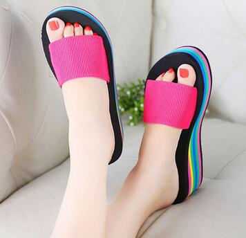 Women sandals slippers 2017 new summer fashion rainbow leopard muffin sandals home shoes wedge heels beach sandals z158