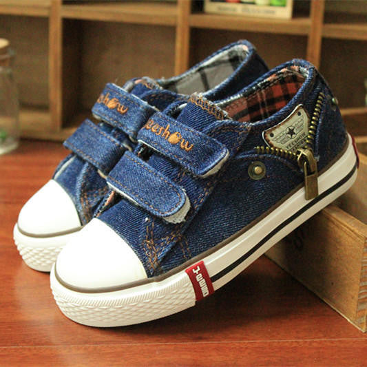 14 kinds New Arrived Size 25-37 Children Shoes Kids Canvas Sneakers Boys Jeans Flats Girls Boots Denim Side Zipper Shoes