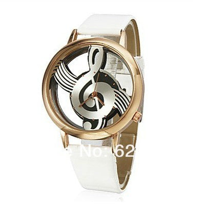 Unique watches Woman Quartz Analog Hollow Musical Note Style leather WristWatch fashion Casual watch female Relogio Feminino