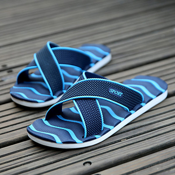 Z 2017 Famous Brand Designer Casual Plaid Stripes Men Sandals Slippers Summer Fashion Men Outdoor Casual Beach Shoes Flip flops