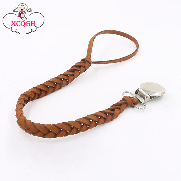 Leather Pacifier Clips Chain Dummy Clip Pacifier Clip Holder Braided Binky Clip Nipple Soother Chain For Infant Baby Feeding