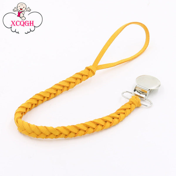 Leather Pacifier Clips Chain Dummy Clip Pacifier Clip Holder Braided Binky Clip Nipple Soother Chain For Infant Baby Feeding