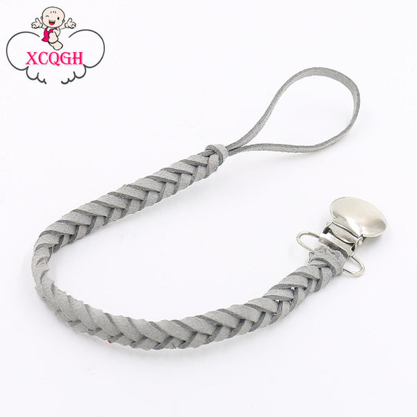 Leather Pacifier Clips Chain Dummy Clip Pacifier Clip Holder Braided Binky Clip Nipple Soother Chain For Infant Baby Feeding