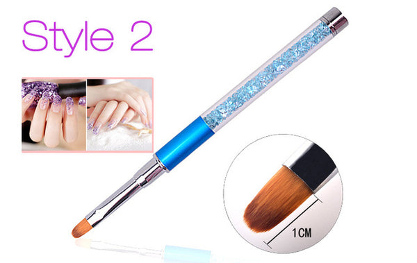 Nail Art Brush Pen Rhinestone Diamond Metal Acrylic Handle Carving Powder Gel Liquid Salon Liner Nail Brush With Cap 2017 New