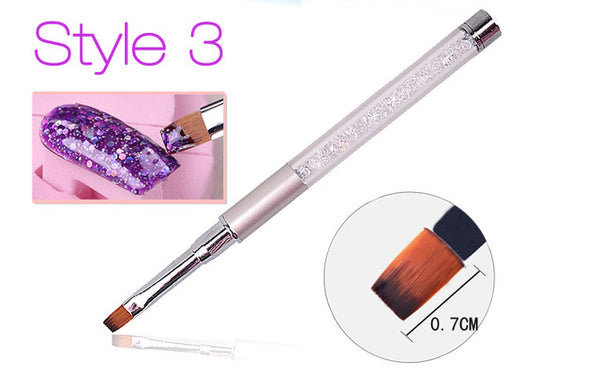 Nail Art Brush Pen Rhinestone Diamond Metal Acrylic Handle Carving Powder Gel Liquid Salon Liner Nail Brush With Cap 2017 New