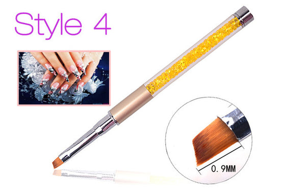 Nail Art Brush Pen Rhinestone Diamond Metal Acrylic Handle Carving Powder Gel Liquid Salon Liner Nail Brush With Cap 2017 New