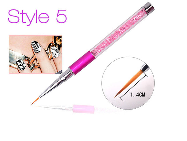 Nail Art Brush Pen Rhinestone Diamond Metal Acrylic Handle Carving Powder Gel Liquid Salon Liner Nail Brush With Cap 2017 New