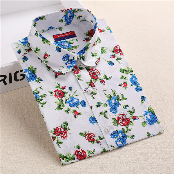 Dioufond Floral Shirts Women Blouses Blouse Cotton Blusa Feminina Long Sleeve Shirt Women Tops And Blouses 2016 New Fashion 5XL