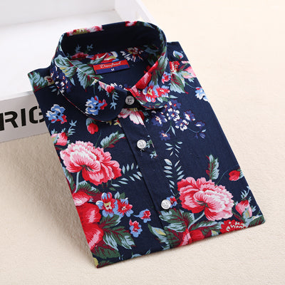 New Style Women Blouses Pattern Cotton Shirts Long Sleeve Floral Women Clothes Casual Plus Size Turn-Down Collar Cotton Blouses