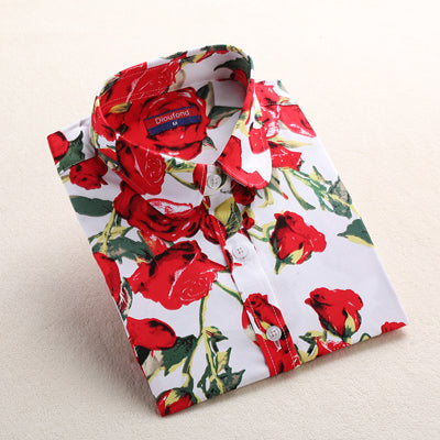 New Style Women Blouses Pattern Cotton Shirts Long Sleeve Floral Women Clothes Casual Plus Size Turn-Down Collar Cotton Blouses