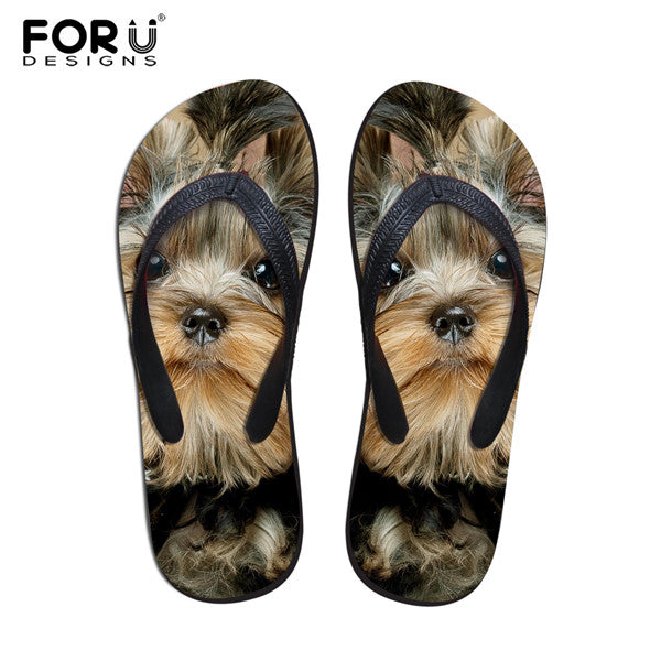 FORUDESIGNS 2017 Fashion Summer Beach Flip Flops Women Slippers Cute 3D Pet Cat Dog Terrier Printed Sandals Lady Flats Shoes