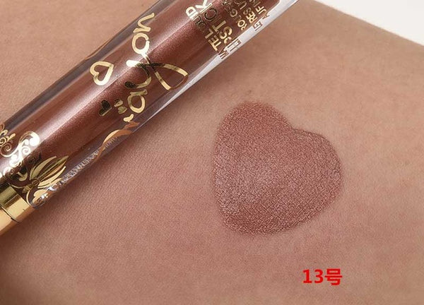 2016 Fashion Color Pigment Nude Velvet Gold Metallic Lipstick Matte Liquid Waterproof Lip Gloss Tattoo Tint Cosmetics