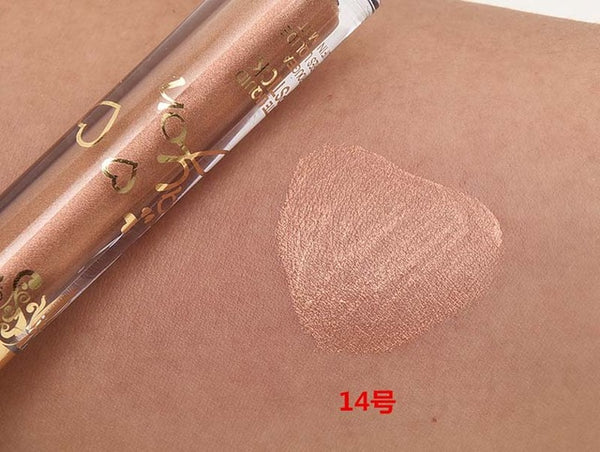 2016 Fashion Color Pigment Nude Velvet Gold Metallic Lipstick Matte Liquid Waterproof Lip Gloss Tattoo Tint Cosmetics