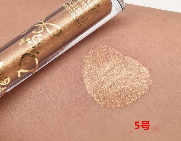 2016 Fashion Color Pigment Nude Velvet Gold Metallic Lipstick Matte Liquid Waterproof Lip Gloss Tattoo Tint Cosmetics