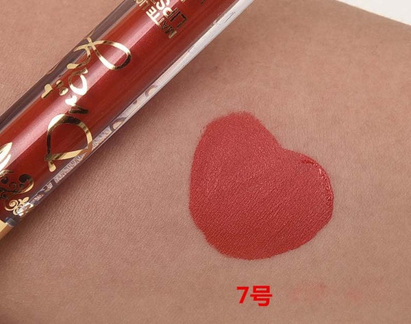 2016 Fashion Color Pigment Nude Velvet Gold Metallic Lipstick Matte Liquid Waterproof Lip Gloss Tattoo Tint Cosmetics