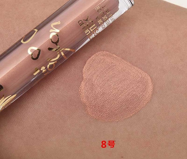 2016 Fashion Color Pigment Nude Velvet Gold Metallic Lipstick Matte Liquid Waterproof Lip Gloss Tattoo Tint Cosmetics